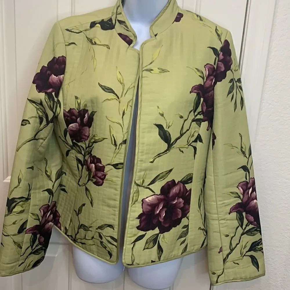 Studio By Liz Claiborne Size 10 Collar Long Sleeve Green Purple Lined Jacket